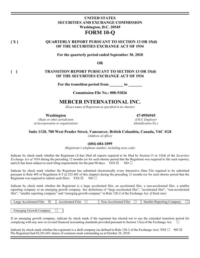 Thumbnail Mercer International Quarterly Report 2018-q3