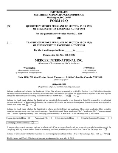 Thumbnail Mercer International Quarterly Report 2019-q1