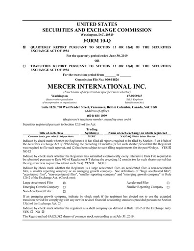 Thumbnail Mercer International Quarterly Report 2019-q2