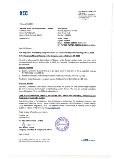 Thumbnail KEC International
 Quarterly Report 2019-q3