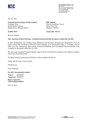 Thumbnail KEC International
 Quarterly Report 2024-q1