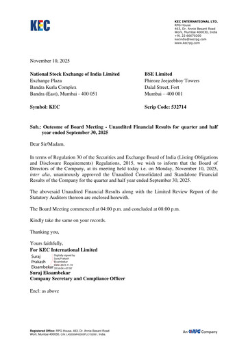 Thumbnail KEC International
 Quarterly Report 2025-q2