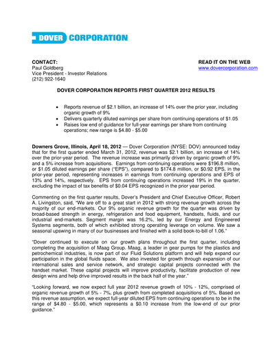 Thumbnail Dover Corporation Quarterly Report 2012-q1