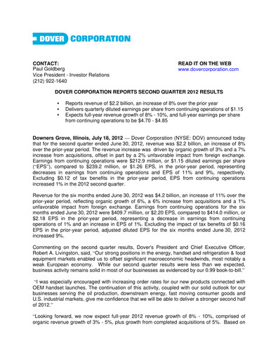 Thumbnail Dover Corporation Quarterly Report 2012-q2