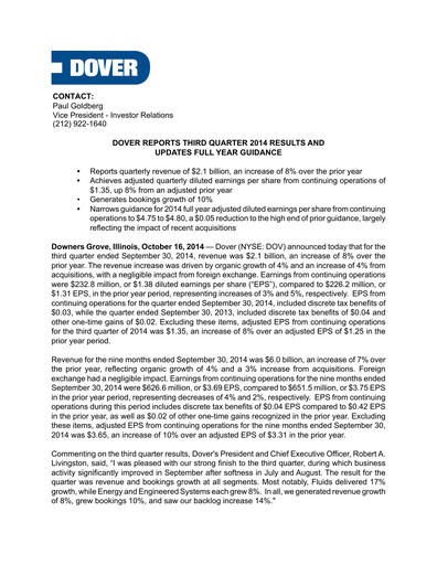 Thumbnail Dover Corporation Quarterly Report 2014-q3