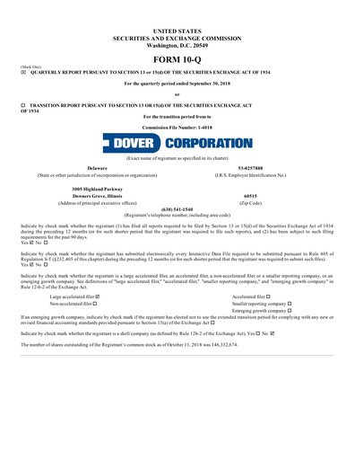 Thumbnail Dover Corporation Quarterly Report 2018-q3