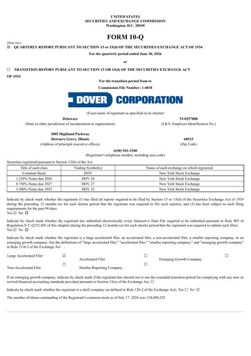 Thumbnail Dover Corporation Quarterly Report 2026-q2