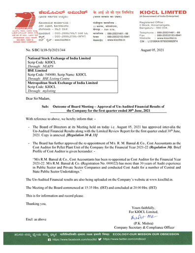 Thumbnail KIOCL Quarterly Report 2021-q1