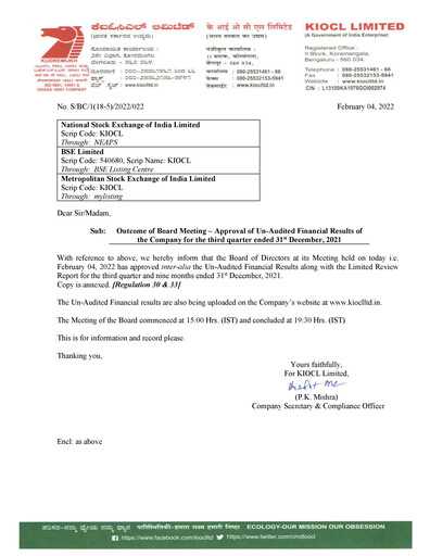 Thumbnail KIOCL Quarterly Report 2021-q3