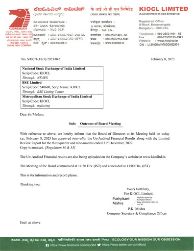 Thumbnail KIOCL Quarterly Report 2022-q3