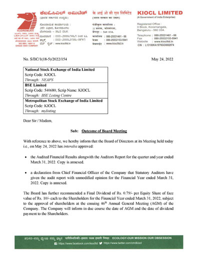 Thumbnail KIOCL Quarterly Report 2022-q4
