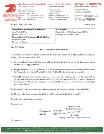 Thumbnail KIOCL Quarterly Report 2023-q1