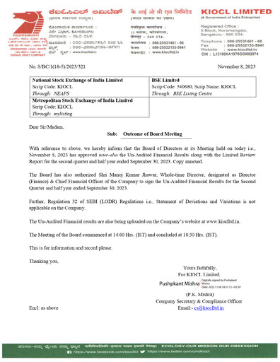 Thumbnail KIOCL Quarterly Report 2023-q2