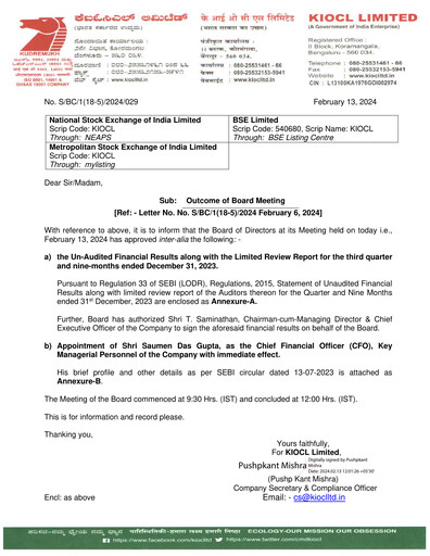 Thumbnail KIOCL Quarterly Report 2023-q3