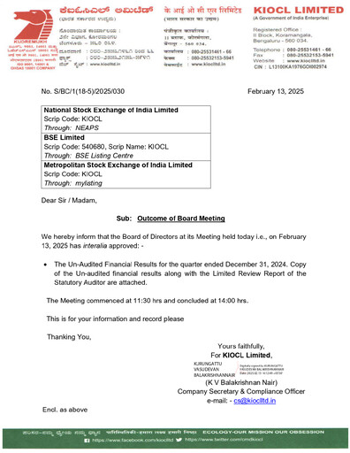 Thumbnail KIOCL Quarterly Report 2024-q3