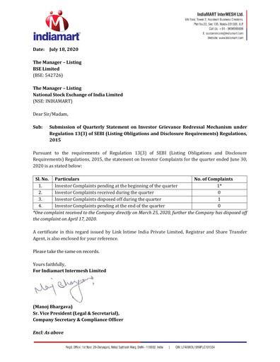 Thumbnail IndiaMART Quarterly Report 2020-q2