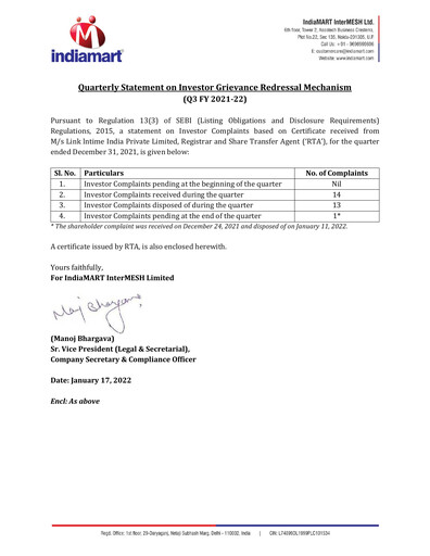 Thumbnail IndiaMART Quarterly Report 2021-q4