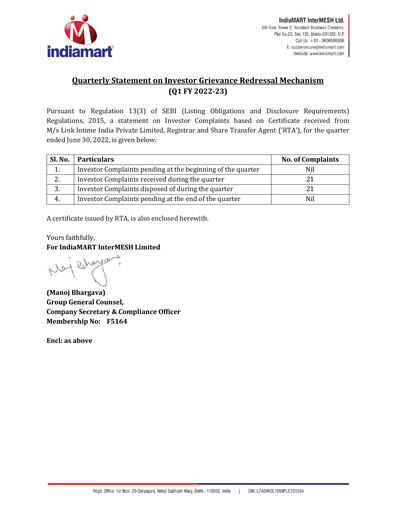Thumbnail IndiaMART Quarterly Report 2022-q2
