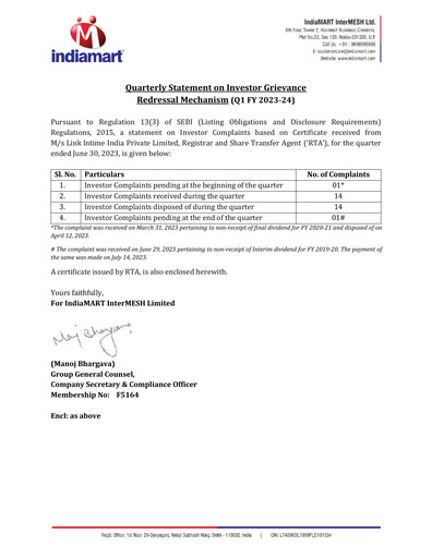 Thumbnail IndiaMART Quarterly Report 2023-q1