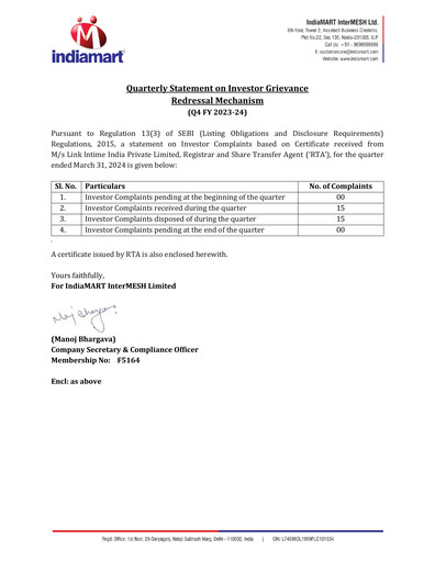 Thumbnail IndiaMART Quarterly Report 2023-q4