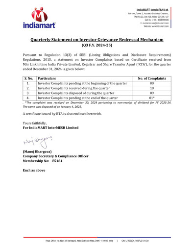 Thumbnail IndiaMART Quarterly Report 2024-q3