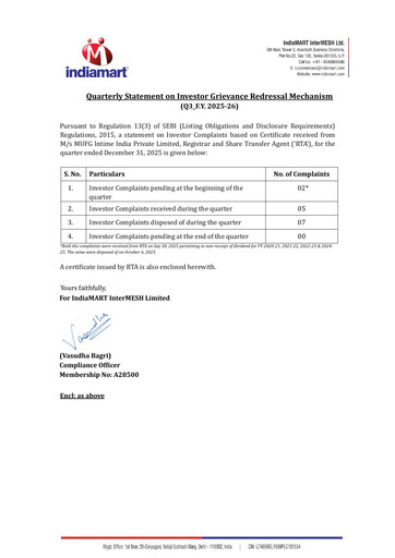 Thumbnail IndiaMART Quarterly Report 2025-q3