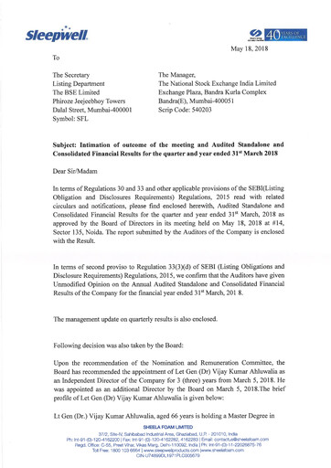 Thumbnail Sheela Foam
 Financial Statement 2017-2018