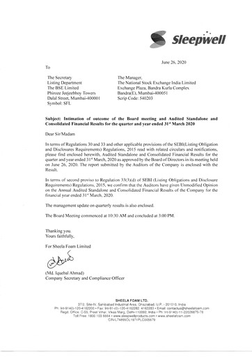 Thumbnail Sheela Foam
 Financial Statement 2019-2020