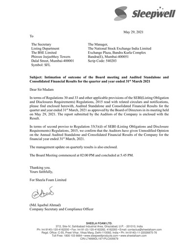 Thumbnail Sheela Foam
 Financial Statement 2020-2021