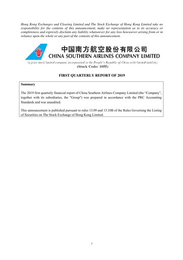 Thumbnail China Southern Airlines
 Quarterly Report 2019-q1