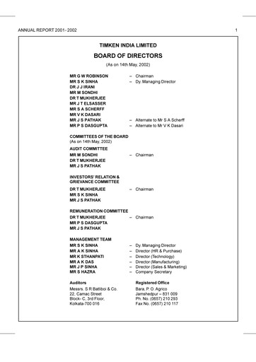 Thumbnail Timken India Annual Report 2002