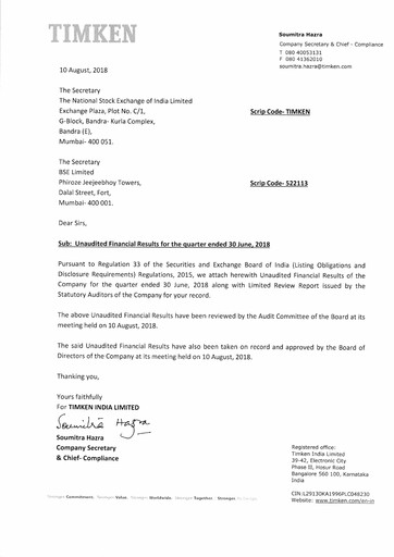 Thumbnail Timken India Quarterly Report 2018-q1