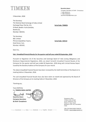 Thumbnail Timken India Quarterly Report 2018-q2
