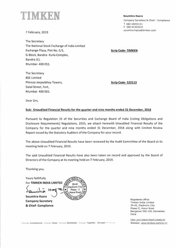 Thumbnail Timken India Quarterly Report 2018-q3