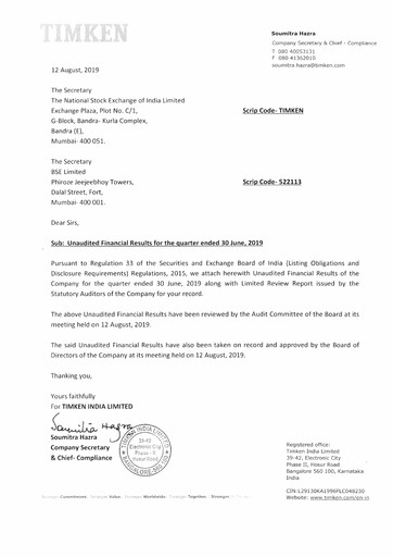 Thumbnail Timken India Quarterly Report 2019-q1
