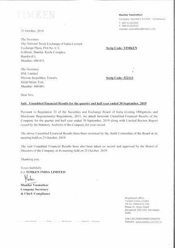 Thumbnail Timken India Quarterly Report 2019-q2