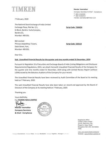 Thumbnail Timken India Quarterly Report 2019-q3