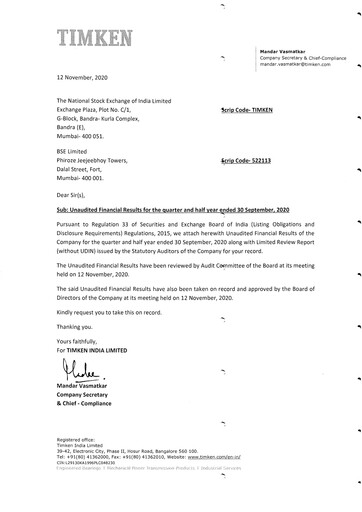 Thumbnail Timken India Quarterly Report 2020-q2