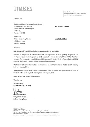 Thumbnail Timken India Quarterly Report 2021-q1