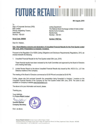 Thumbnail Future Retail
 Quarterly Report 2018-q1