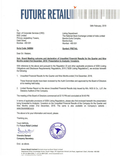 Thumbnail Future Retail
 Quarterly Report 2019-q3