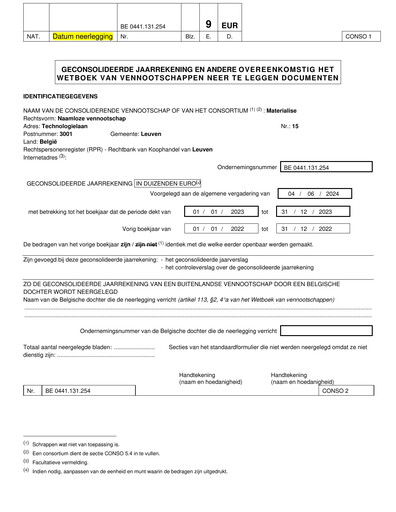 Thumbnail Materialise NV Financial Statement 2023