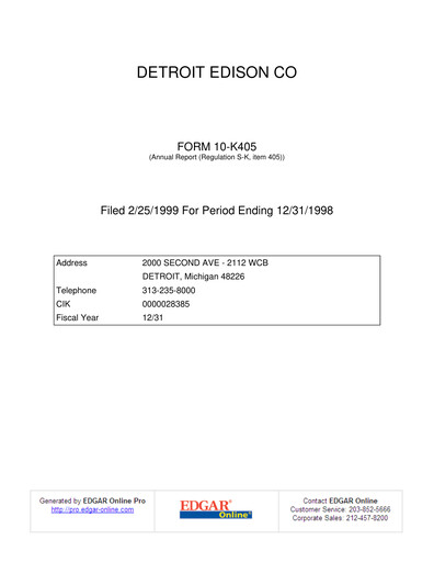 Thumbnail DTE Energy
 Annual Report 1998