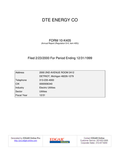 Thumbnail DTE Energy
 Annual Report 1999