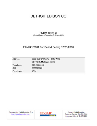 Thumbnail DTE Energy
 Annual Report 2000