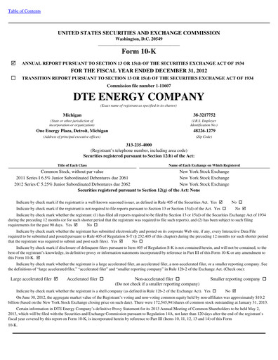 Thumbnail DTE Energy
 Annual Report 2012