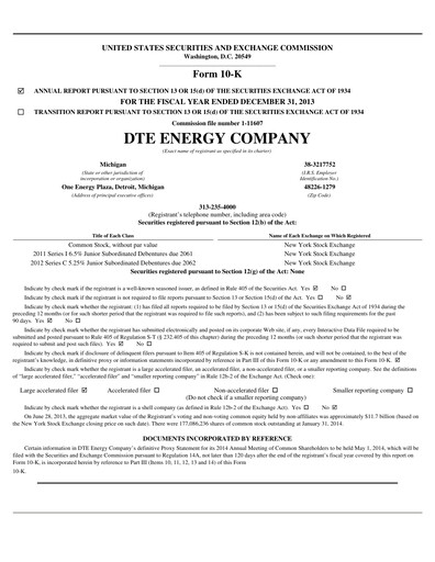 Thumbnail DTE Energy
 Annual Report 2013