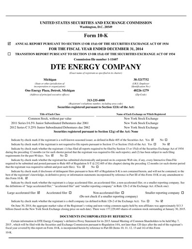 Thumbnail DTE Energy
 Annual Report 2014