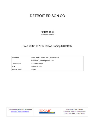 Thumbnail DTE Energy
 Quarterly Report 1997-q2