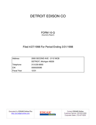 Thumbnail DTE Energy
 Quarterly Report 1998-q1